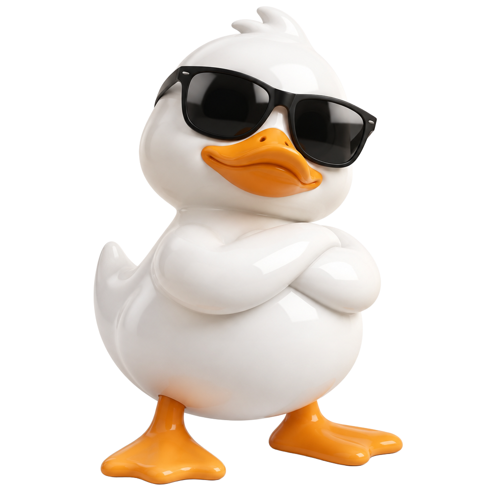 300 Ducks mascot: a white duck wearing sunglasses